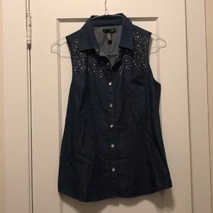 Aqua chambray studded top